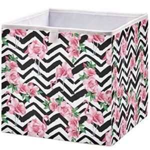 visesunny rectangular shelf basket tropical pink flamingo flower wavy stripe clothing storage bins closet bin with handles foldable rectangle storage baskets fabric containers boxes for clothes,books,