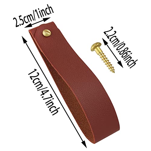 ZZLZX PU Leather Wall Hook Hanging Straps 4PCS Brown Pu Leather Curtain Rod Holder Towel Holders for Wall, Faux Leather Strap Hanger Wall Mounted Pu Leather Hooks for Towel Bathroom Kitchen