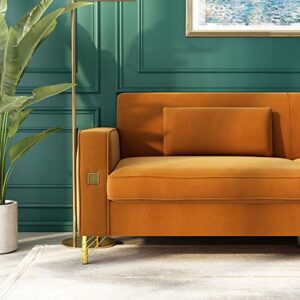 ANTTYBALE 85.63" Velvet Sofa,Modern Loveseat Couch with Pillows Set of 2 for Living Room,Bedroom,Apartment Furniture with Gold Metal Legs (Orange)