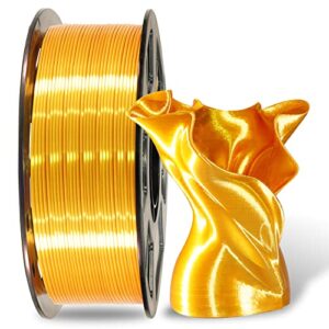 mika3d silk shiny pla gold 3d printing filament, 1kg 2.2lbs 1.75mm 3d print material, high diameter control neatly wound silk pla, widely support for fdm 3d printers