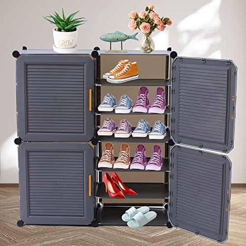 TBVECHI 2 Trains 6 Layers Drawer Shoe Storage Cabinet, Entryway Shoe Storage Stand，Entryway Storage Shelf, Shoe Cabinet Shoe Organizer for Entryway, Shoe Cabinet with Doors