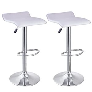 FurnitureR 3-Piece Bar Table Chairs Set, Round Cocktail Table and PU Leather Adjustable Swivel Chairs Barstools, Modern Counter Height, Home Office (White)