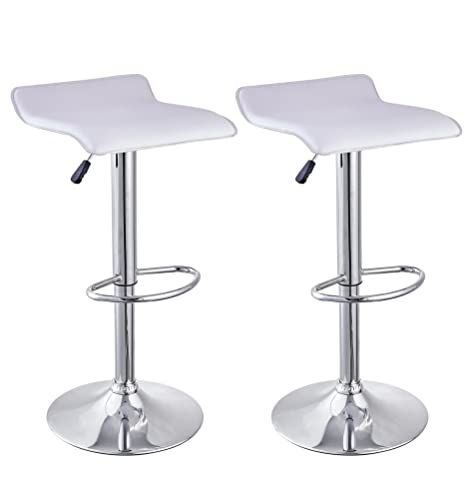 FurnitureR 3-Piece Bar Table Chairs Set, Round Cocktail Table and PU Leather Adjustable Swivel Chairs Barstools, Modern Counter Height, Home Office (White)