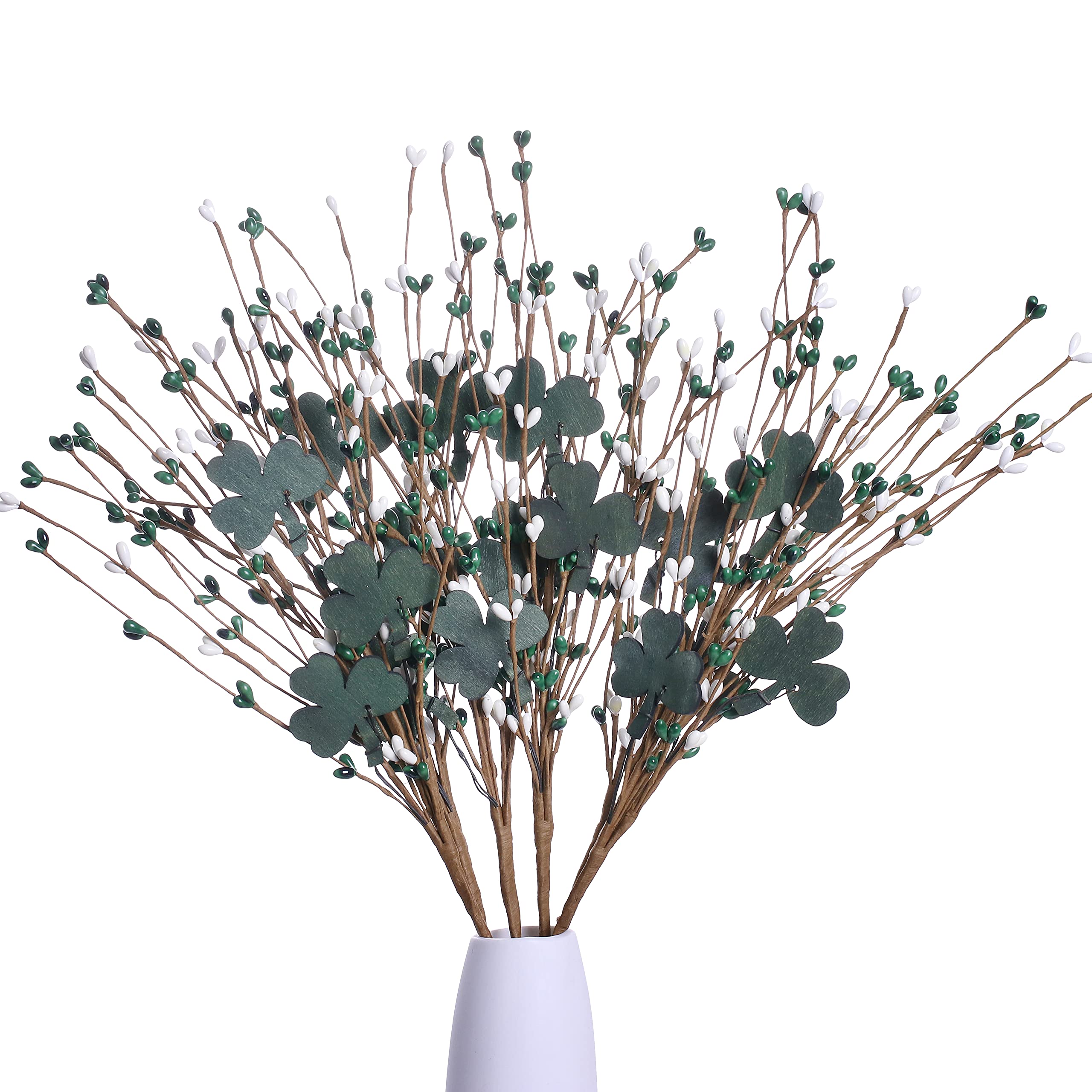 DIYFLORU 6 Pack St Patrick’s Day Picks,Green Shamrock and Berry Stems St Patrick’s Day Decorations Clover Berry Branches for St Patrick’s Day Decor