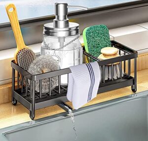dmjwan kitchen sink caddy sponge organizer, 304 stainless steel holder for sink,countertop with removable drain tray with diversion drainage.