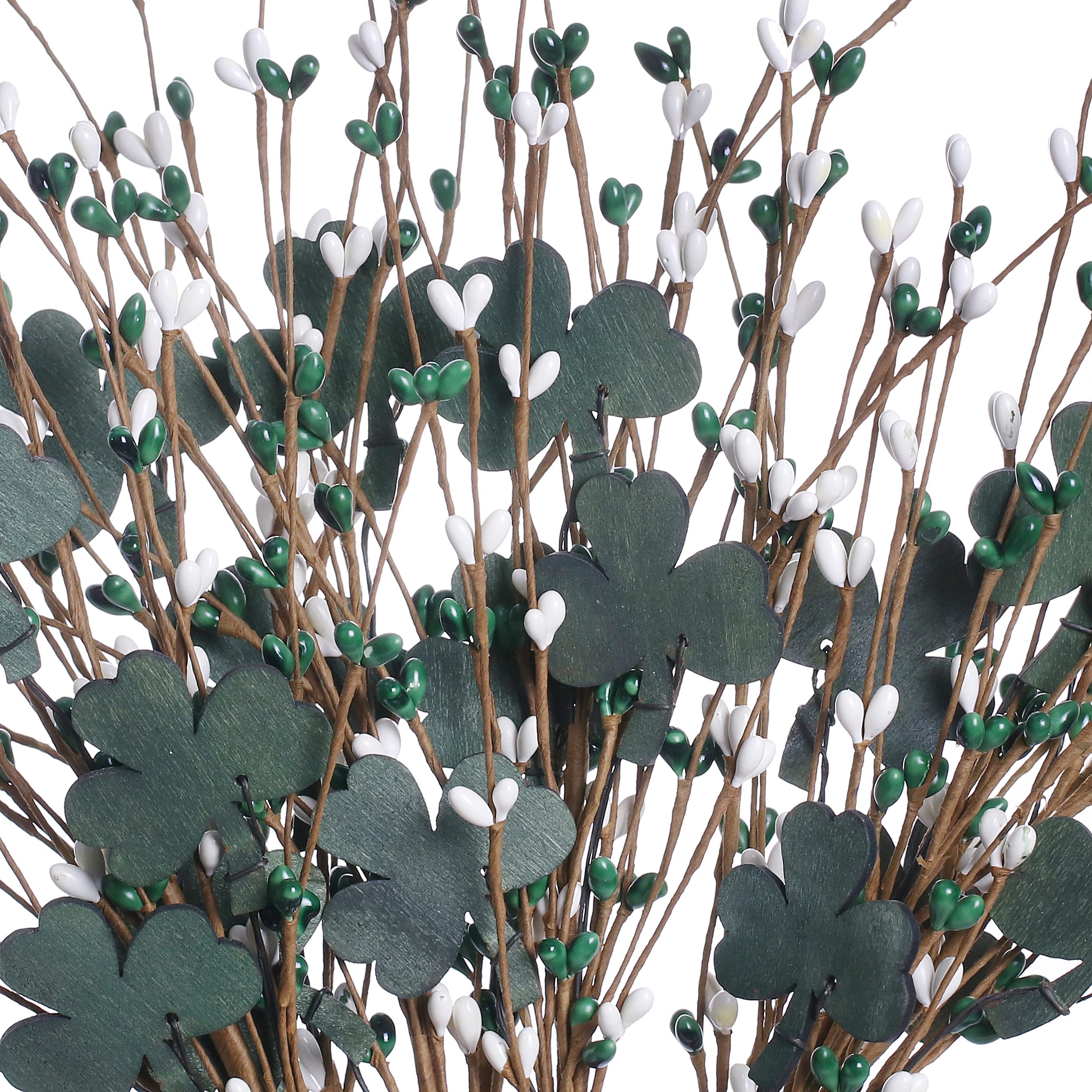 DIYFLORU 6 Pack St Patrick’s Day Picks,Green Shamrock and Berry Stems St Patrick’s Day Decorations Clover Berry Branches for St Patrick’s Day Decor