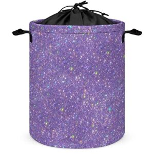 laundry hamper purple shiny glitter fabric storage basket round collapsible bling laundry baskets with drawstring closure for bedroom living room bathroom