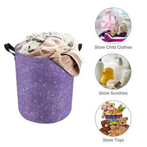 Laundry Hamper Purple Shiny Glitter Fabric Storage Basket Round Collapsible Bling Laundry Baskets with Drawstring Closure for Bedroom Living Room Bathroom