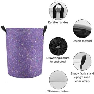 Laundry Hamper Purple Shiny Glitter Fabric Storage Basket Round Collapsible Bling Laundry Baskets with Drawstring Closure for Bedroom Living Room Bathroom