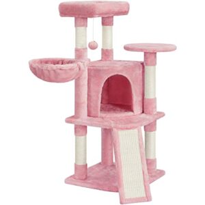 topeakmart 42in pink cat tree for indoor cats, cat tower stand play house with sisal-covered scratching posts, multi-level cat furniture activity center