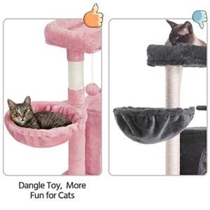 Topeakmart 42in Pink Cat Tree for Indoor Cats, Cat Tower Stand Play House with Sisal-Covered Scratching Posts, Multi-Level Cat Furniture Activity Center
