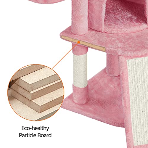 Topeakmart 42in Pink Cat Tree for Indoor Cats, Cat Tower Stand Play House with Sisal-Covered Scratching Posts, Multi-Level Cat Furniture Activity Center
