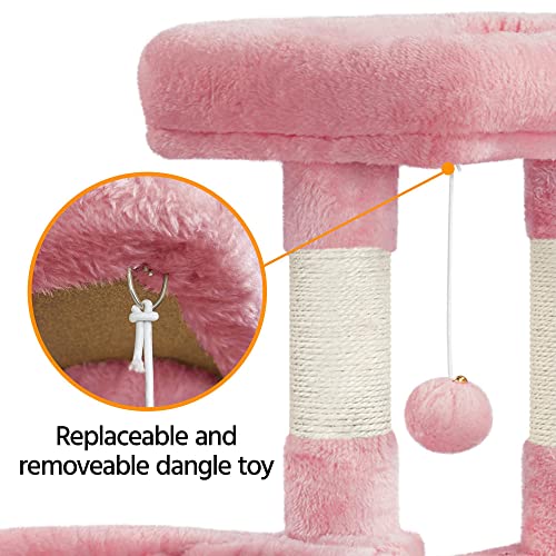 Topeakmart 42in Pink Cat Tree for Indoor Cats, Cat Tower Stand Play House with Sisal-Covered Scratching Posts, Multi-Level Cat Furniture Activity Center