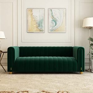 STORFENBOR 82" Velvet Sofa, Modern Living Room Couch with Soft Cushion & Firm Lges, 3 People 750LBs Bearing Capacity Sofa for Bedroom Apartment Office (Green)