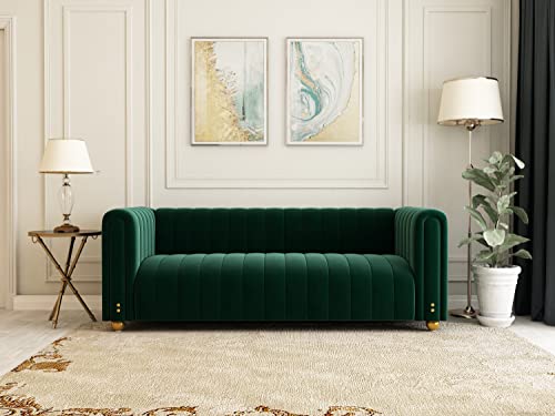 STORFENBOR 82" Velvet Sofa, Modern Living Room Couch with Soft Cushion & Firm Lges, 3 People 750LBs Bearing Capacity Sofa for Bedroom Apartment Office (Green)
