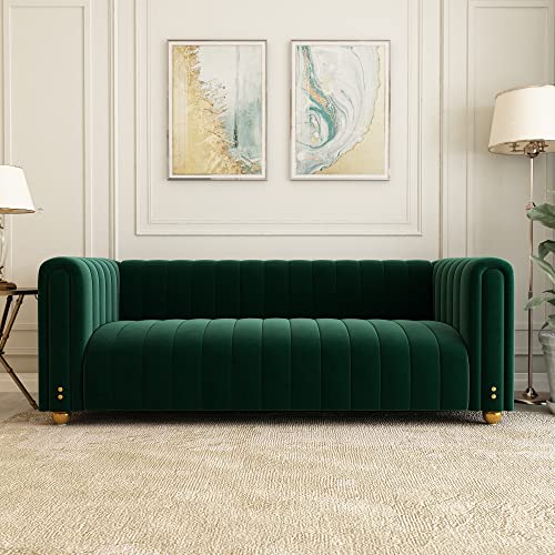 STORFENBOR 82" Velvet Sofa, Modern Living Room Couch with Soft Cushion & Firm Lges, 3 People 750LBs Bearing Capacity Sofa for Bedroom Apartment Office (Green)