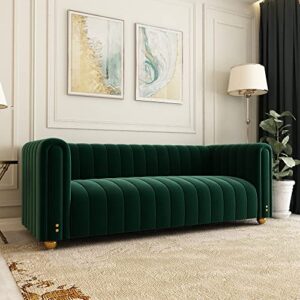 STORFENBOR 82" Velvet Sofa, Modern Living Room Couch with Soft Cushion & Firm Lges, 3 People 750LBs Bearing Capacity Sofa for Bedroom Apartment Office (Green)