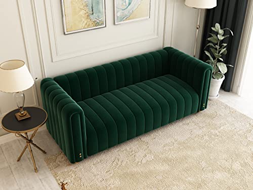 STORFENBOR 82" Velvet Sofa, Modern Living Room Couch with Soft Cushion & Firm Lges, 3 People 750LBs Bearing Capacity Sofa for Bedroom Apartment Office (Green)