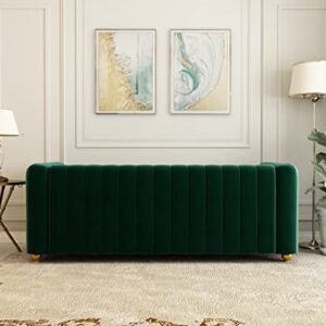 STORFENBOR 82" Velvet Sofa, Modern Living Room Couch with Soft Cushion & Firm Lges, 3 People 750LBs Bearing Capacity Sofa for Bedroom Apartment Office (Green)