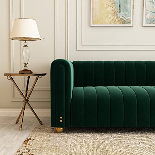 STORFENBOR 82" Velvet Sofa, Modern Living Room Couch with Soft Cushion & Firm Lges, 3 People 750LBs Bearing Capacity Sofa for Bedroom Apartment Office (Green)