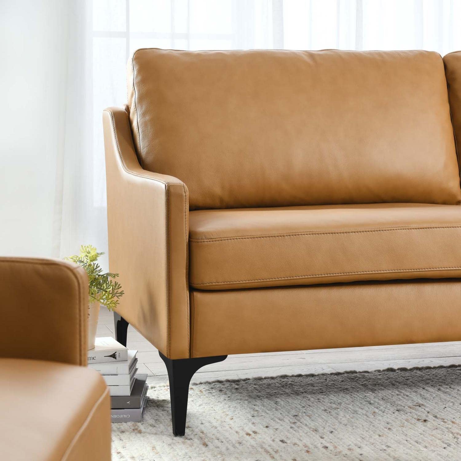 Modway Corland Upholstered Leather Sofa, Tan