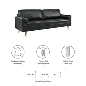 Modway Valour 88" Modern Style Leather and Dense Foam Sofa in Black Finish