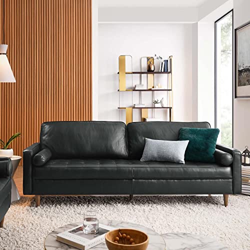 Modway Valour 88" Modern Style Leather and Dense Foam Sofa in Black Finish