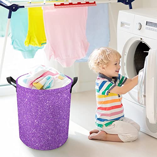 Purple Laundry Basket Purple Glitter Laundry Hamper Printed Bling Dirty Clothes Storage Basket Collapsible Waterproof Toy Organizer for Girls Bedrooms