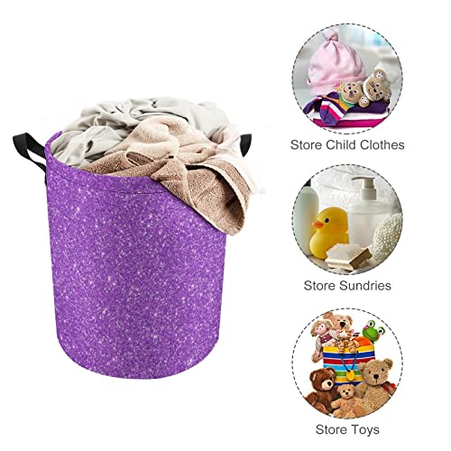 Purple Laundry Basket Purple Glitter Laundry Hamper Printed Bling Dirty Clothes Storage Basket Collapsible Waterproof Toy Organizer for Girls Bedrooms