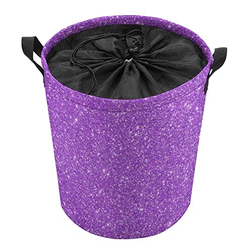 Purple Laundry Basket Purple Glitter Laundry Hamper Printed Bling Dirty Clothes Storage Basket Collapsible Waterproof Toy Organizer for Girls Bedrooms