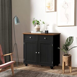 knocbel accent 2-drawer storage cabinet with double doors, buffet sideboard cupboard coffee bar cabinet entryway hallway foyer table with legs, 32" w x 18" d x 31" h (black)