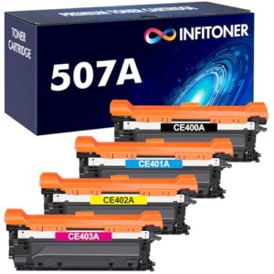 507a toner cartridge 4-pack compatible replacement for hp 507a ce400a ce401a ce402a ce403a 507x ce400x enterprise m551 m551n m551dn m551xh m570dn m570dw m575f printer (black cyan yellow magenta)