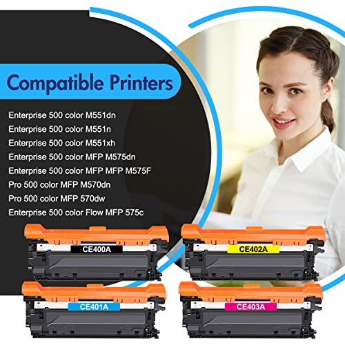 507A Toner Cartridge 4-Pack Compatible Replacement for HP 507A CE400A CE401A CE402A CE403A 507X CE400X Enterprise M551 M551n M551dn M551xh M570dn M570dw M575f Printer (Black Cyan Yellow Magenta)