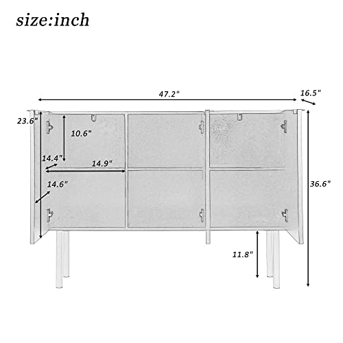 Melpomene Modern Sideboard Buffet Cabinet with Adjustable Shelves, Kitchen Storage Cabinet with 3 Doors and Metal Legs, Liquor Cabinet, Cupboard Console Table, Accent Cabinet,White