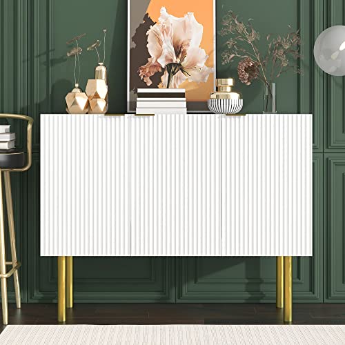 Melpomene Modern Sideboard Buffet Cabinet with Adjustable Shelves, Kitchen Storage Cabinet with 3 Doors and Metal Legs, Liquor Cabinet, Cupboard Console Table, Accent Cabinet,White