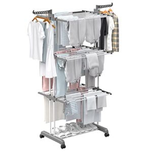winyousk [2023 quality upgrade clothes drying rack, movable 4-tier laundry rack, drying rack clothing with casters drying clothes for indoor/outdoor, 67''h x 19''w x 30''l