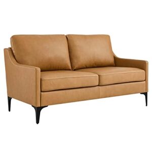modway corland modern style leather and metal loveseat in tan