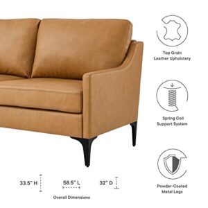 Modway Corland Modern Style Leather and Metal Loveseat in Tan