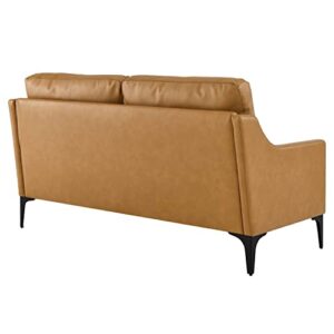 Modway Corland Modern Style Leather and Metal Loveseat in Tan