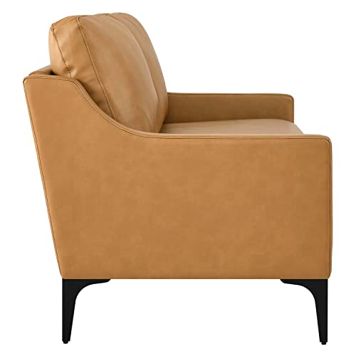 Modway Corland Modern Style Leather and Metal Loveseat in Tan