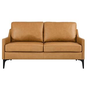 Modway Corland Modern Style Leather and Metal Loveseat in Tan