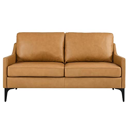 Modway Corland Modern Style Leather and Metal Loveseat in Tan