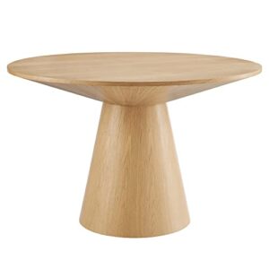 modway provision 47" round modern style mdf wood dining table in oak