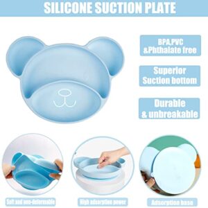 xuan dian Silicone Baby Feeding Set, Silicone Suction Plate Shape Self Feeding Adjustable Bib，Suction Plate for Baby Toddler with Spoon Fork Adjustable Bib Set-Blue