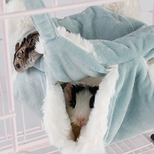 PERZOE Small Animal Hammock Hamster Hammock Plush Hanging Warm Bed Hamster Hideout Cage Accessories for Guinea Pig,Squirrels, Ferrets, Chinchillas Blue L