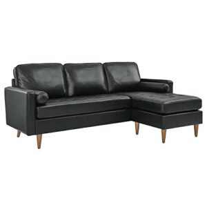 modway valour 78" modern style leather apartment sectional sofa in black