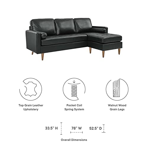 Modway Valour 78" Modern Style Leather Apartment Sectional Sofa in Black