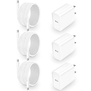 [apple mfi certified] iphone charger fast charging, kindtoy 3pack 20w pd usb-c wall charger + 3pack 6ft type-c to lightning cable quick charge compatible with iphone 14 13 12 11 pro max/xs/xr/x 8/ipad