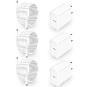 [Apple MFi Certified] iPhone Charger Fast Charging, Kindtoy 3Pack 20W PD USB-C Wall Charger + 3Pack 6FT Type-C to Lightning Cable Quick Charge Compatible with iPhone 14 13 12 11 Pro Max/XS/XR/X 8/iPad