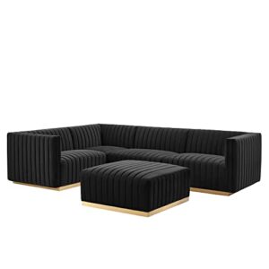 modway conjure 5-piece velvet and stainless steel sectional sofa - gold/black